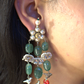 PEARL FLOWER-TOP GREEN ONYX & CORAL EARRINGS