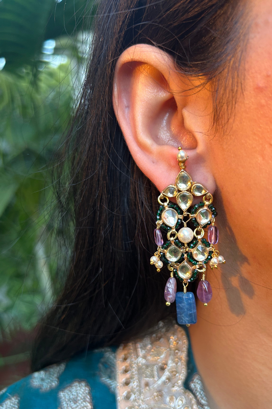 BLUE KUNDANKARI EARRINGS