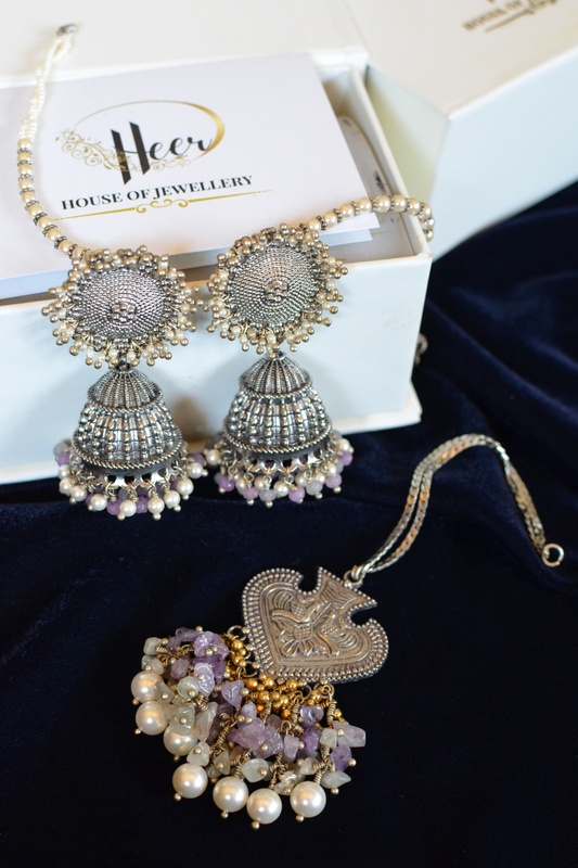 AMALKA JADES JHUMKAS & PANKHI MANGTIKA SET