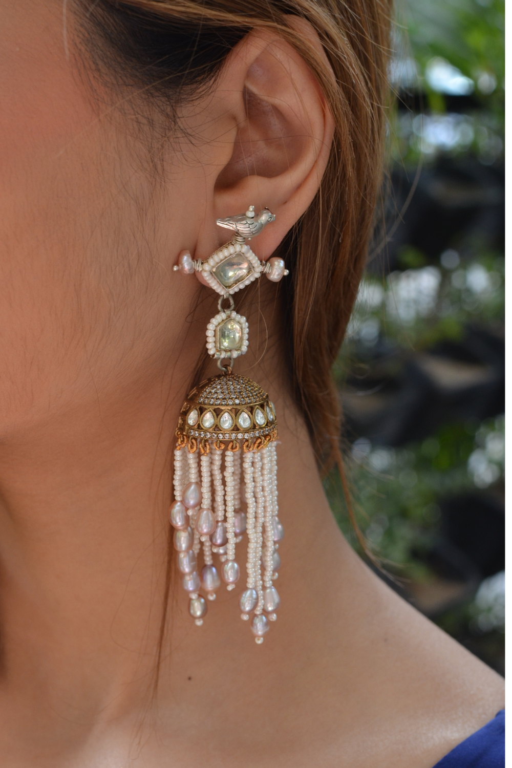 DIAMANTÉ PEARL TASSEL JHUMKIS