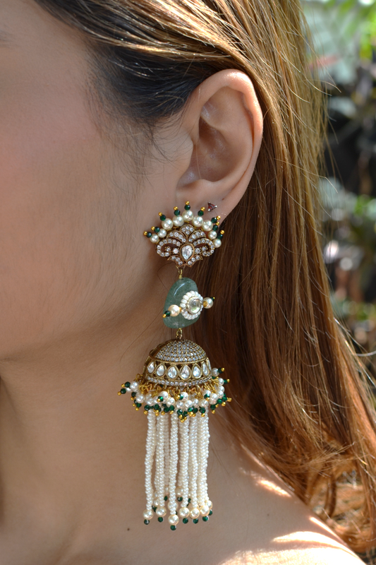 DIAMANTÉ CROWN SAGE TASSEL JHUMKIS