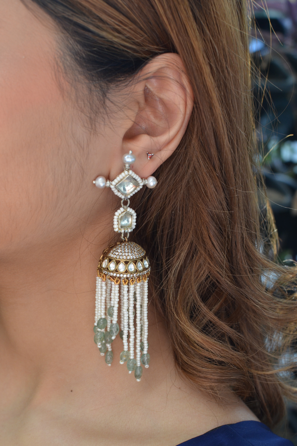 DIAMANTÉ SAGE TASSEL JHUMKIS