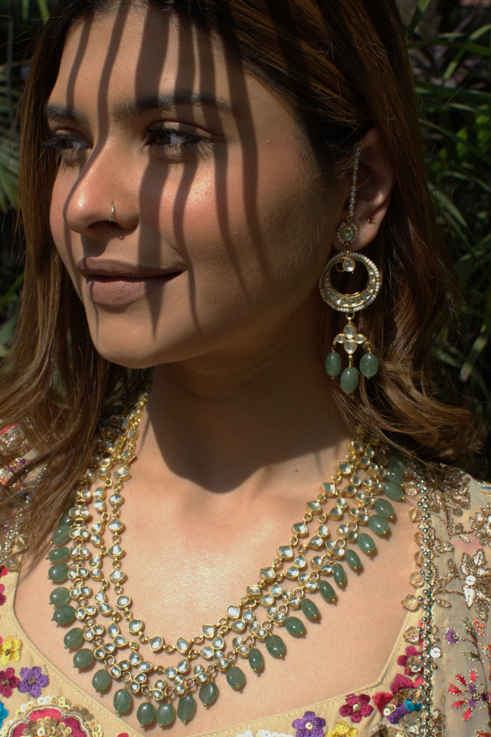 BRIDAL LAYERED NECKLACE & EARRINGS SET- SAGE GREEN COLOUR