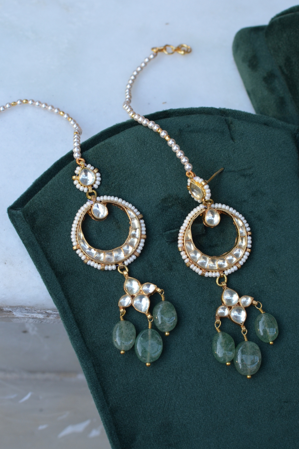 BRIDAL LAYERED NECKLACE & EARRINGS SET- SAGE GREEN COLOUR