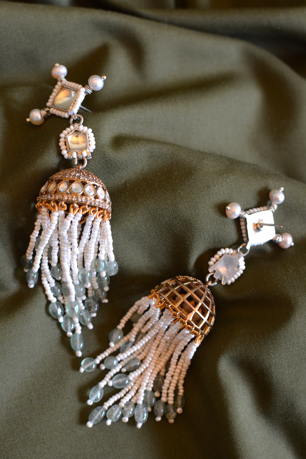 DIAMANTÉ SAGE TASSEL JHUMKIS