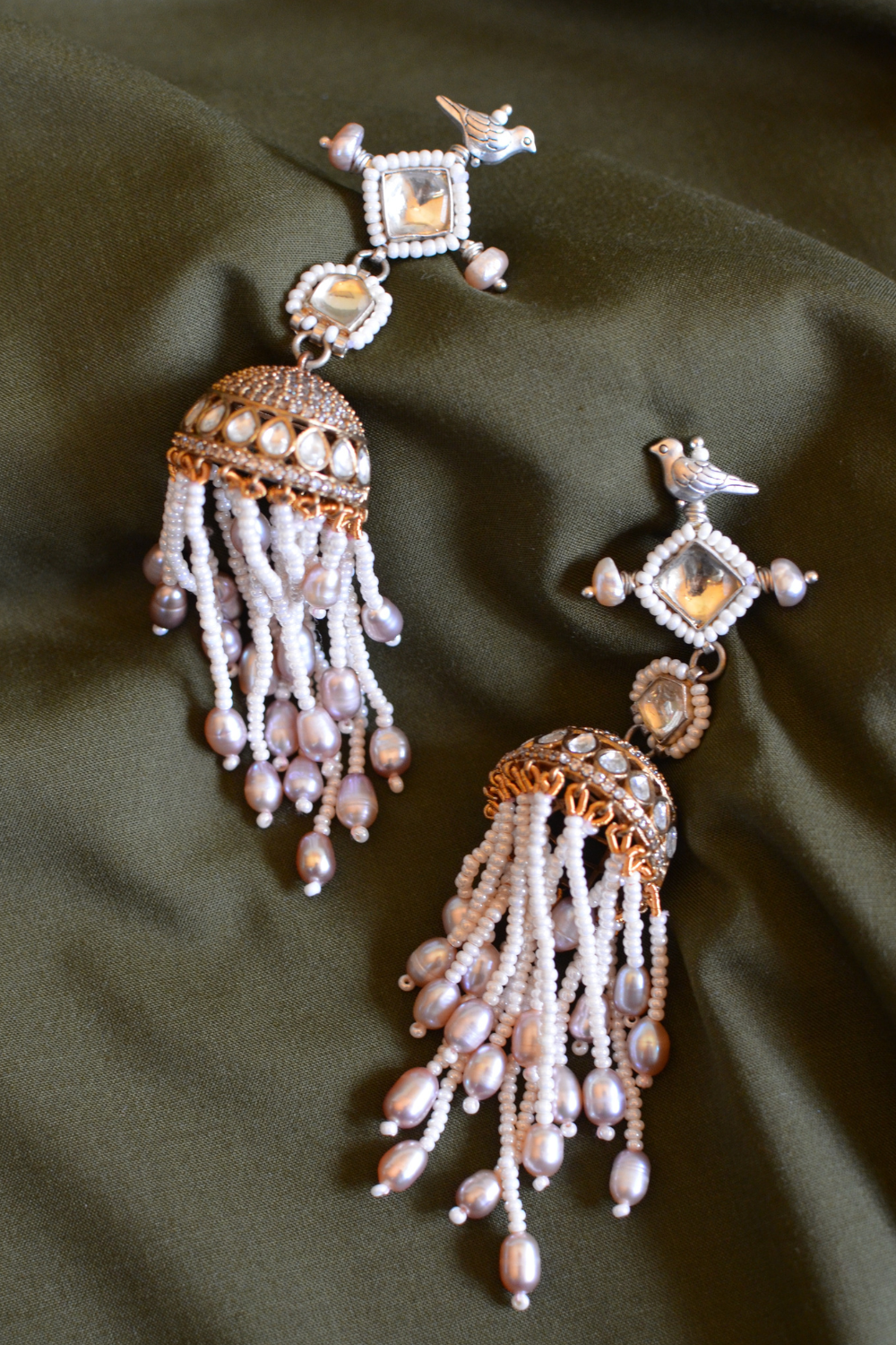 DIAMANTÉ PEARL TASSEL JHUMKIS