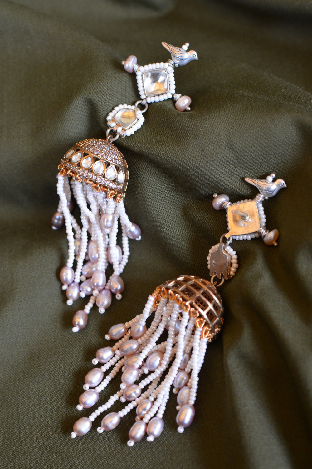 DIAMANTÉ PEARL TASSEL JHUMKIS