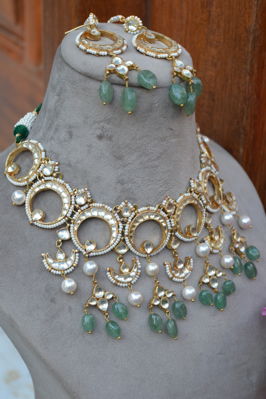 CRESCENT BRIDAL CHOKER WITH EARRINGS - SAGE GREEN