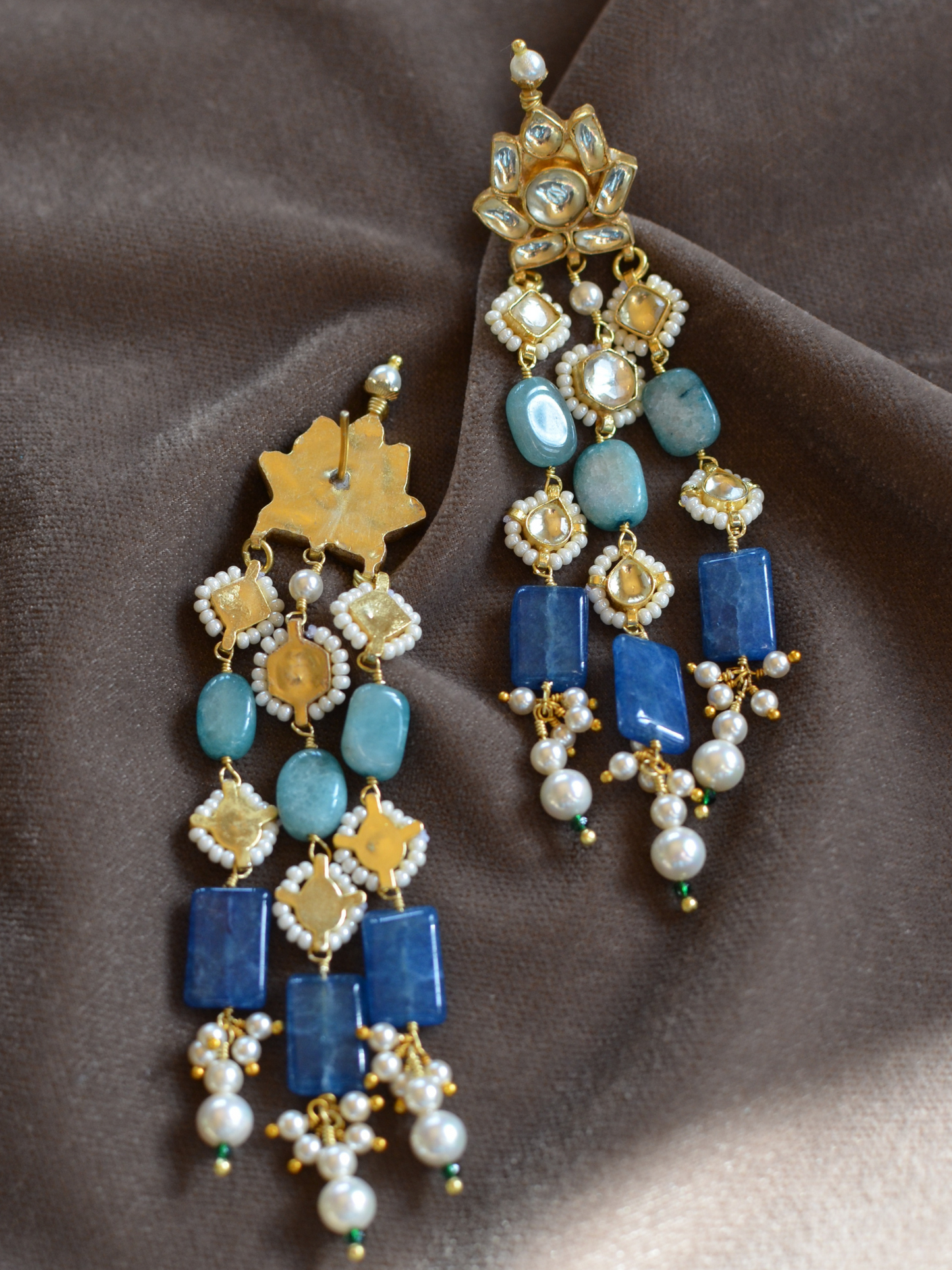 BLUE LOTUS KUNDANKARI EARRINGS