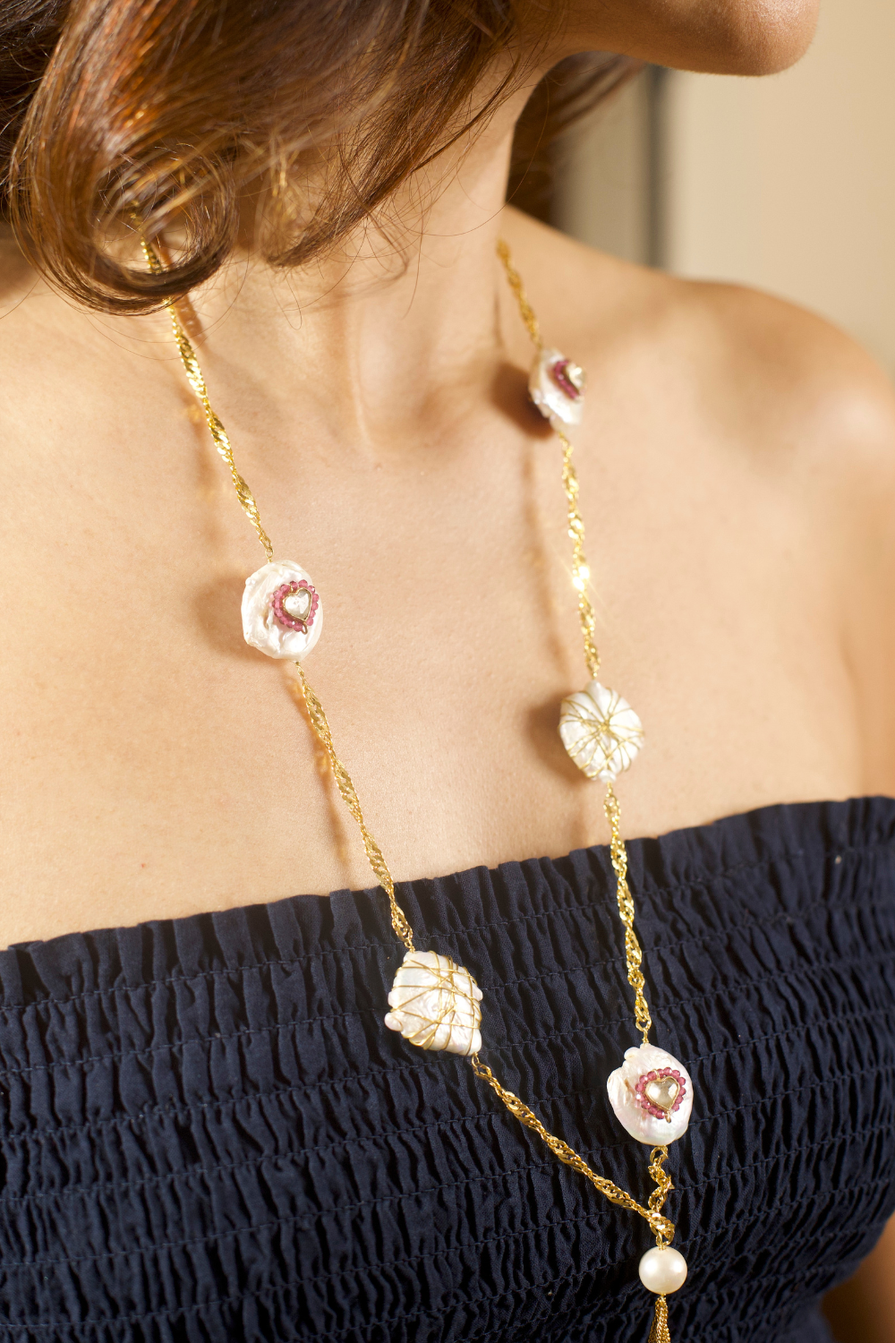 HEART POLKI AND GARNET BAROQUE TASSEL NECKLACE- RUBY RED