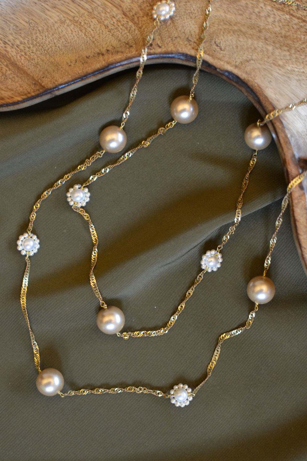 COPPER PEARL-FLOWER LONG NECKLACE