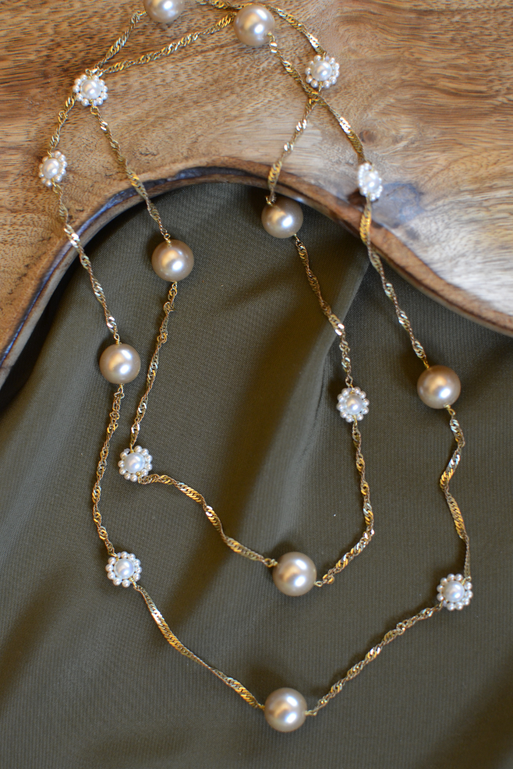 COPPER PEARL-FLOWER LONG NECKLACE