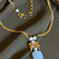 LOVE BIRDS AND PEARL CHAIN NECKLACE- SKY BLUE