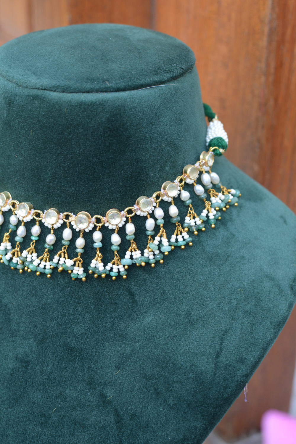 KUNDANKARI JHALLAR NECKLACE- GREEN