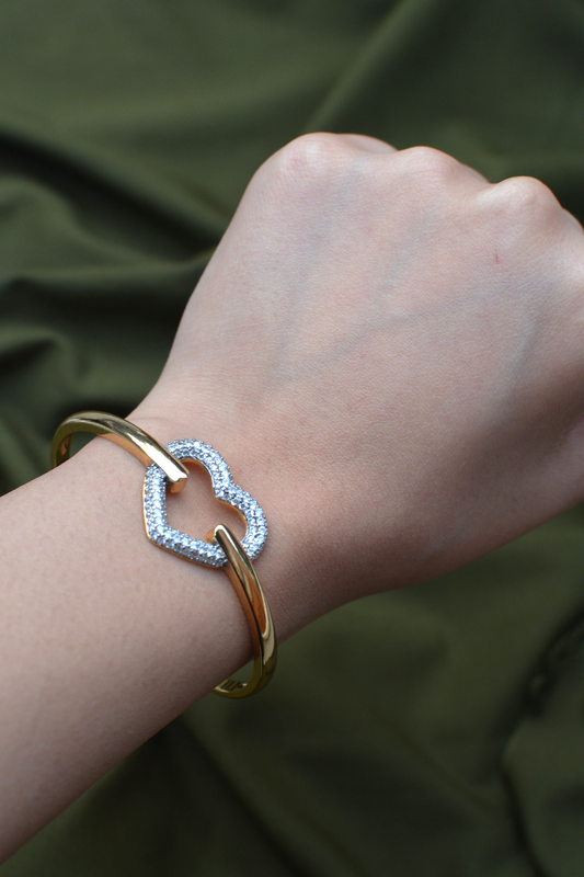 GOLD HEART AND DIAMANTÉ CUFF BRACELET