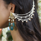 TEAL BLUE KUNDANKARI KAANCHAIN EARRINGS