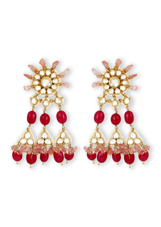 RED PINK SUN TOPS KUNDAN EARRINGS