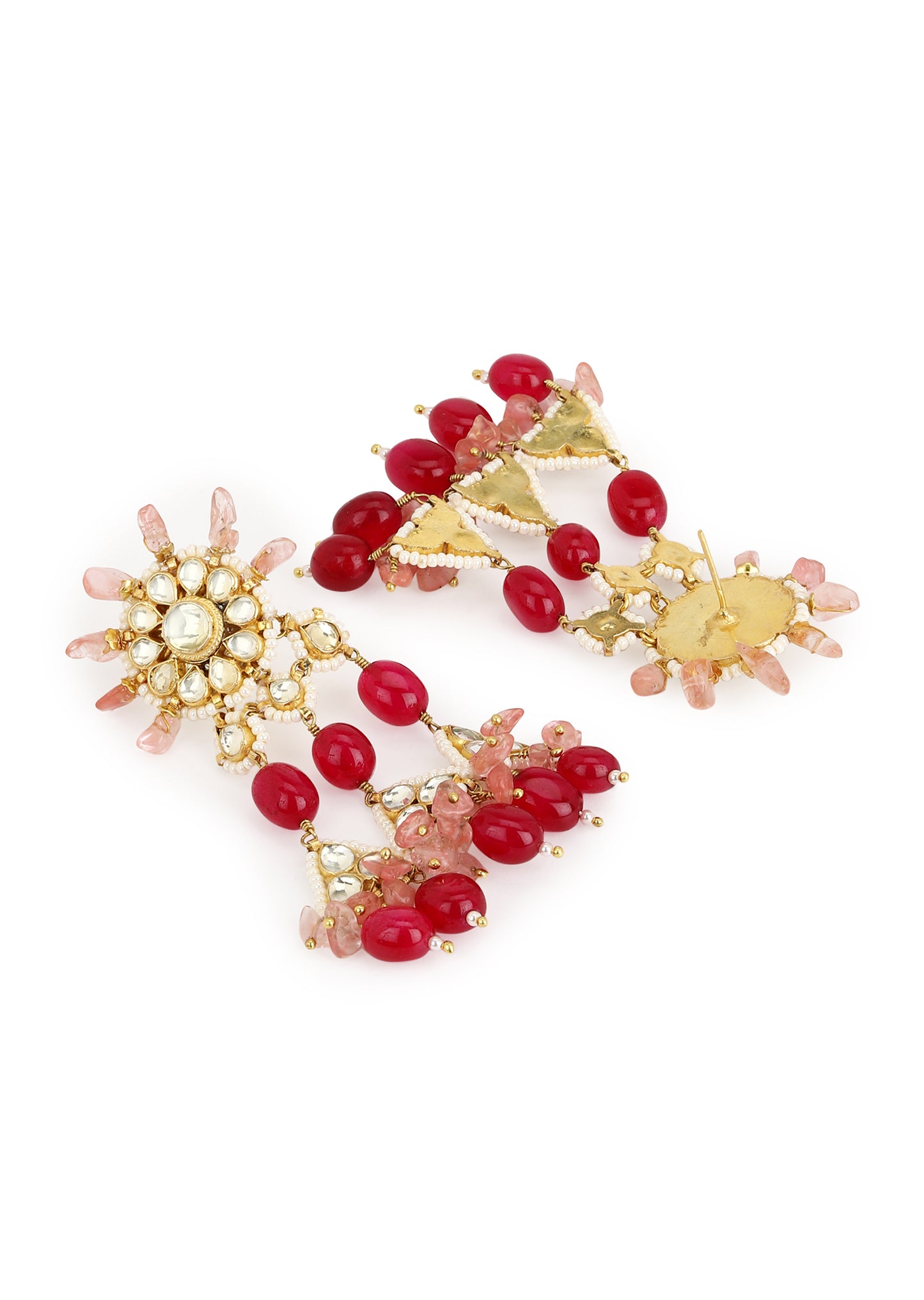 RED PINK SUN TOPS KUNDAN EARRINGS