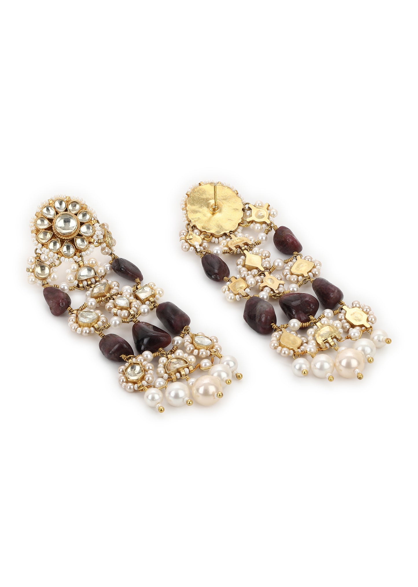 POLKI JAALI EARRINGS - MAROON