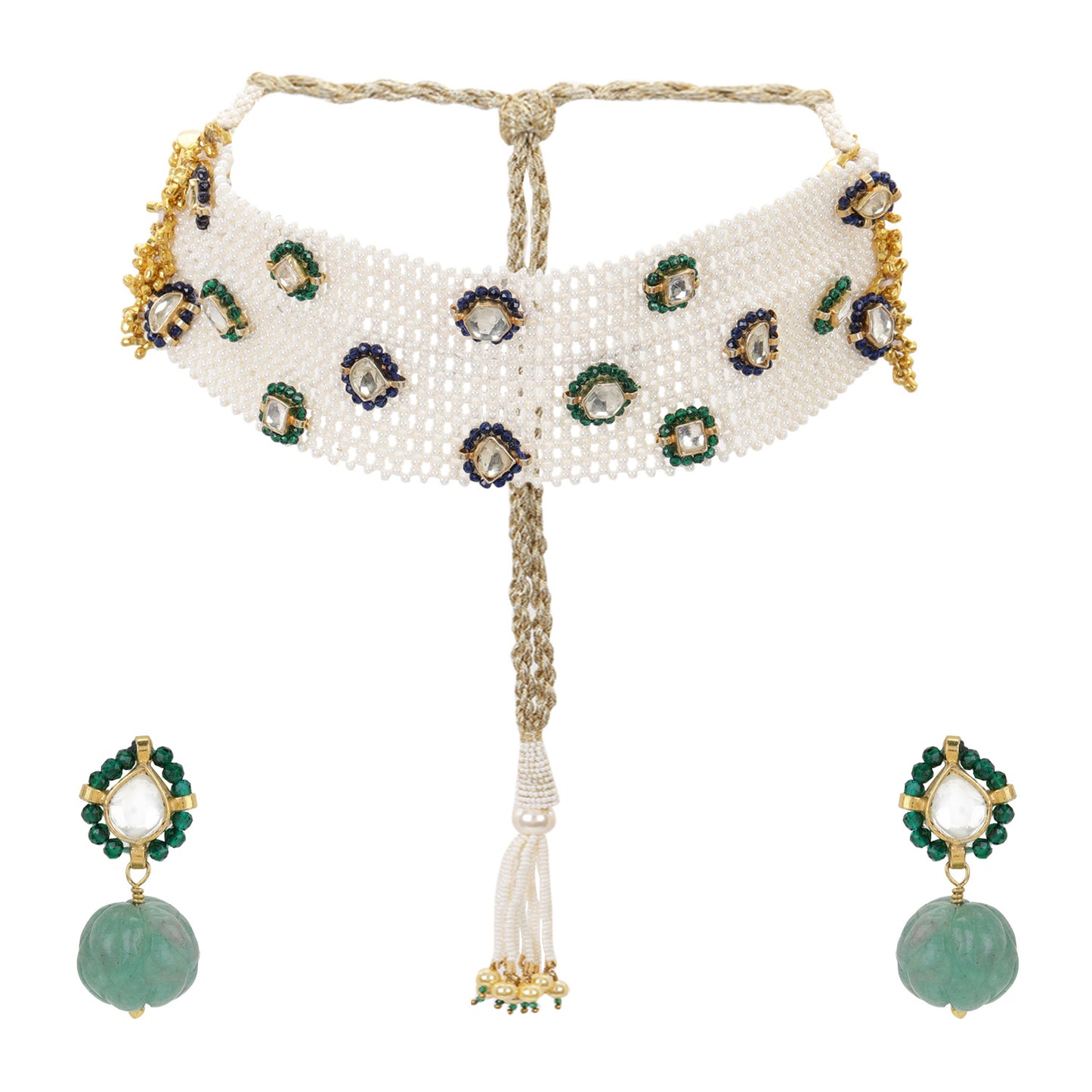 CHEED JAALI CHOKER/BRACELET  SET - GREEN & BLUE