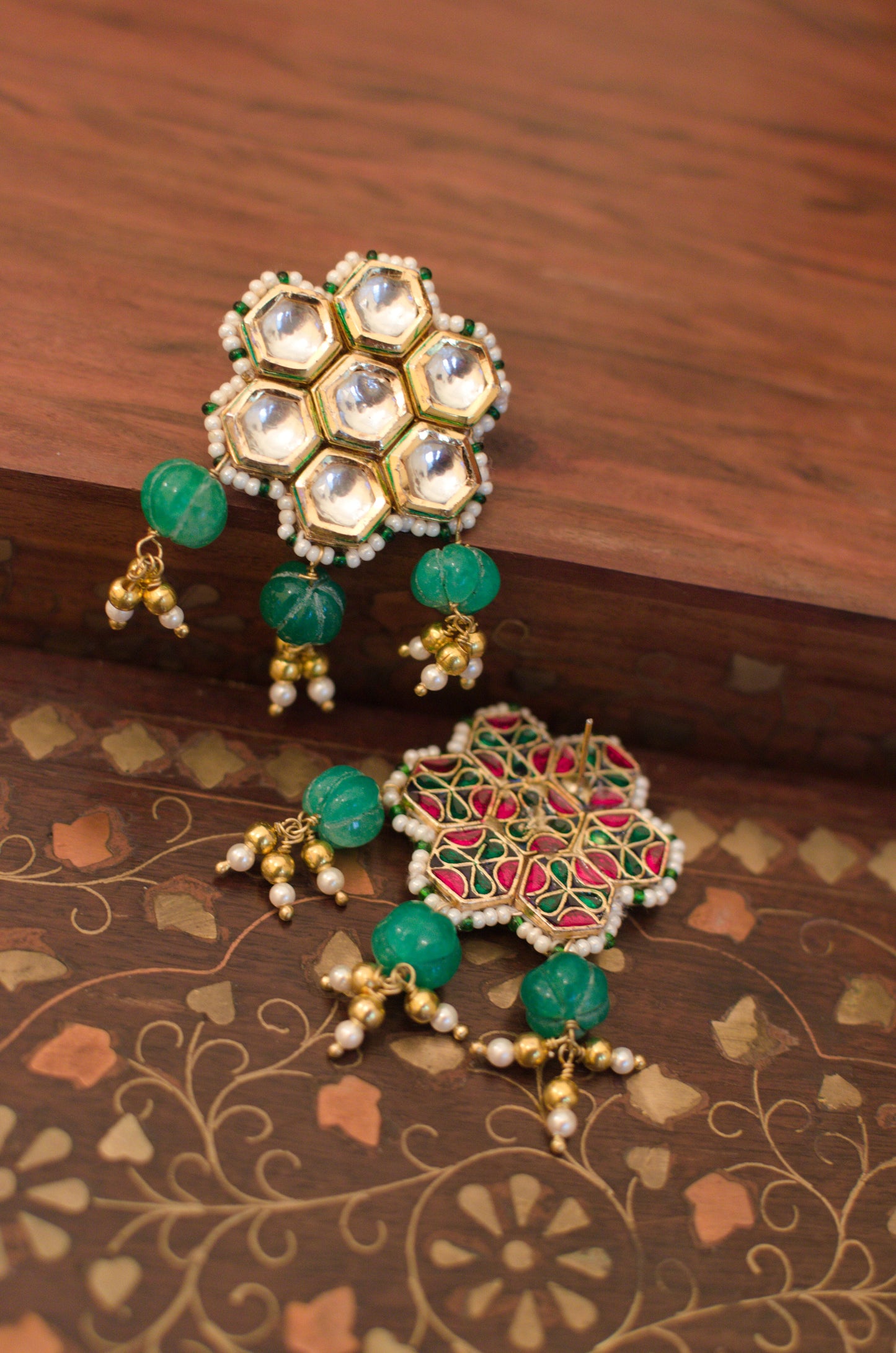 KUNDANKARI GREEN MELON STUDS