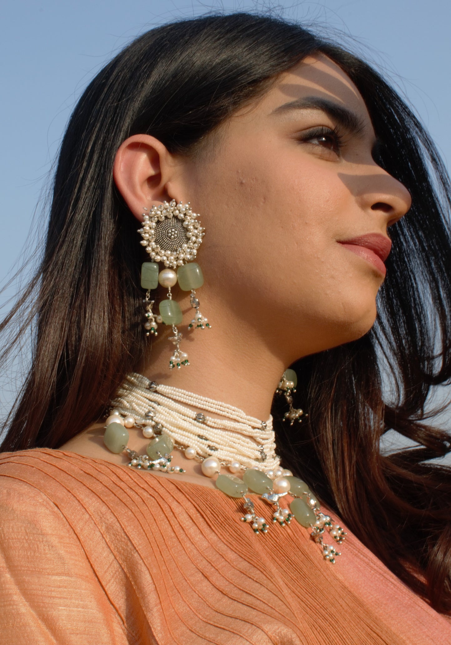 BIRD SAGE GREEN CHOKER WITH EARRINGS