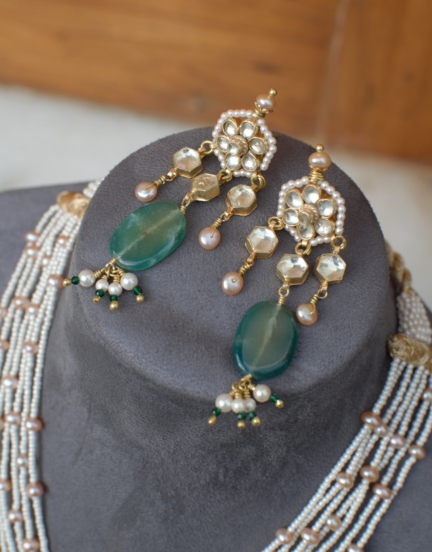 CHANDRAMA NECKLACE SET - GREEN STONES