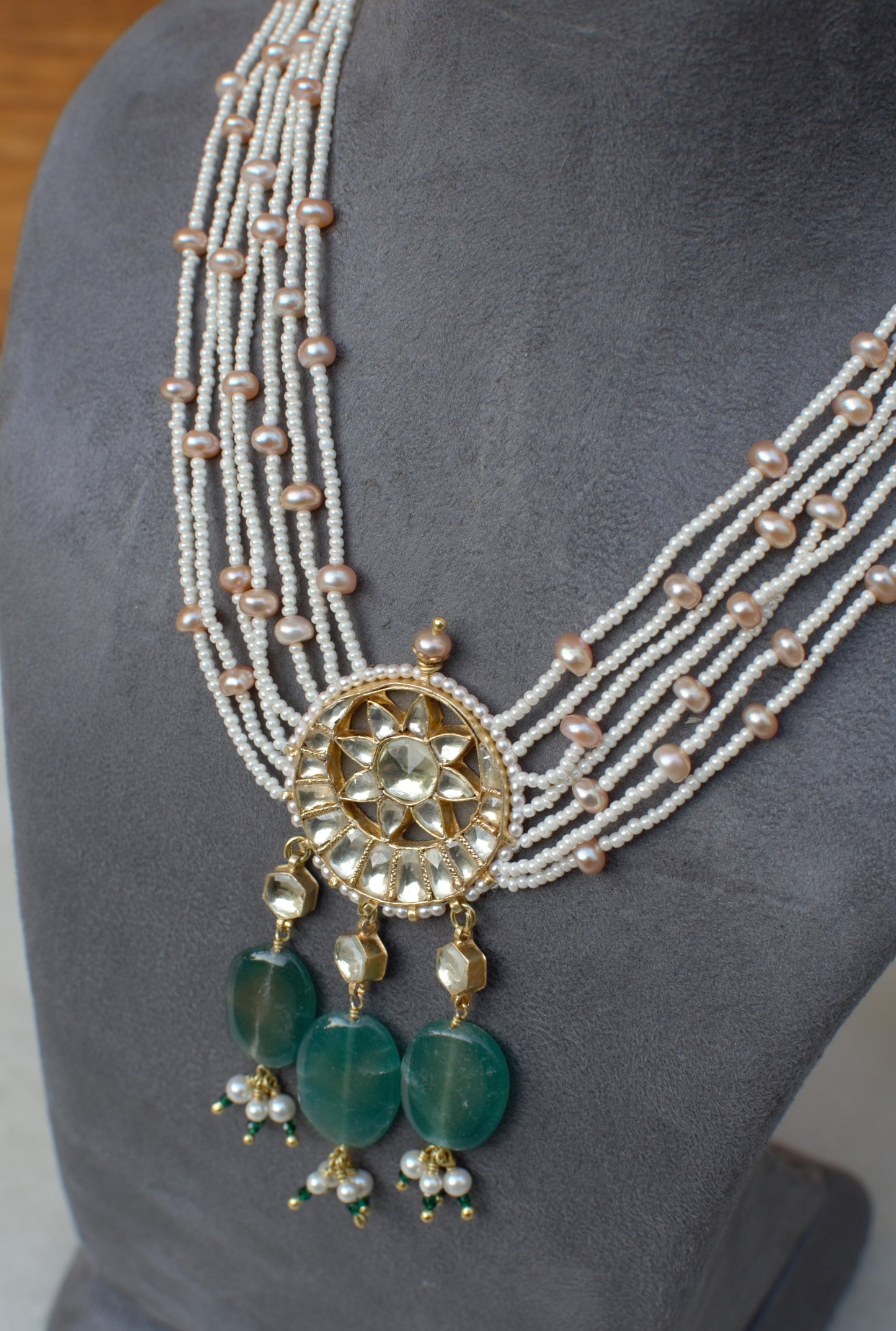 CHANDRAMA NECKLACE SET - GREEN STONES