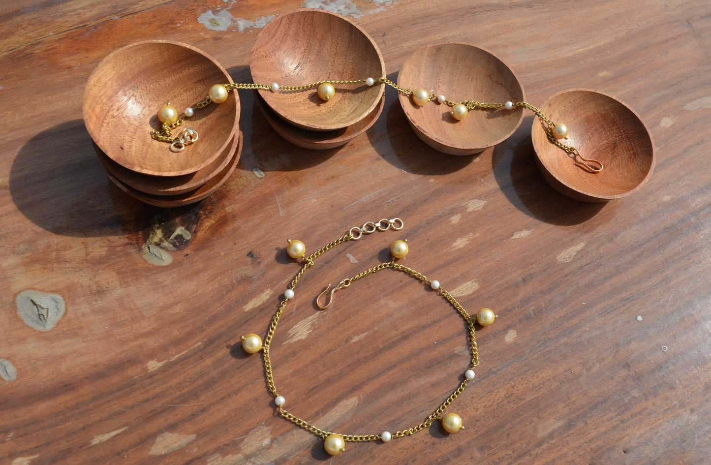 GOLDEN PEARL DROPLET ANKLETS