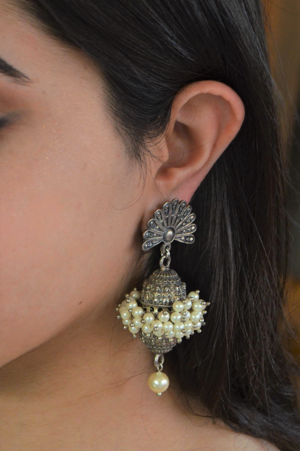 PEARL PAKHAWAJ SILVER EARRINGS