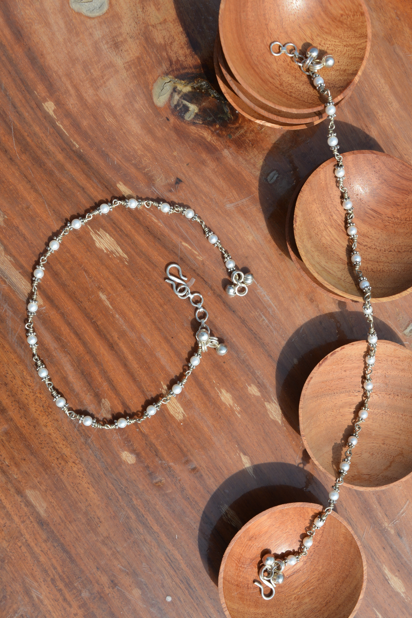 SILVER PEARL CHAIN GHUNGAROO ANKLETS (PAIR)