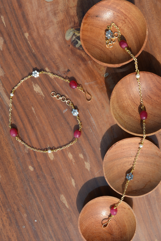 FLORAL RED ONYX ANKLETS