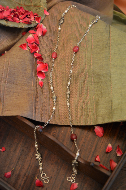 SILVER ELEPHANT RED ONYX ANKLETS PAIR