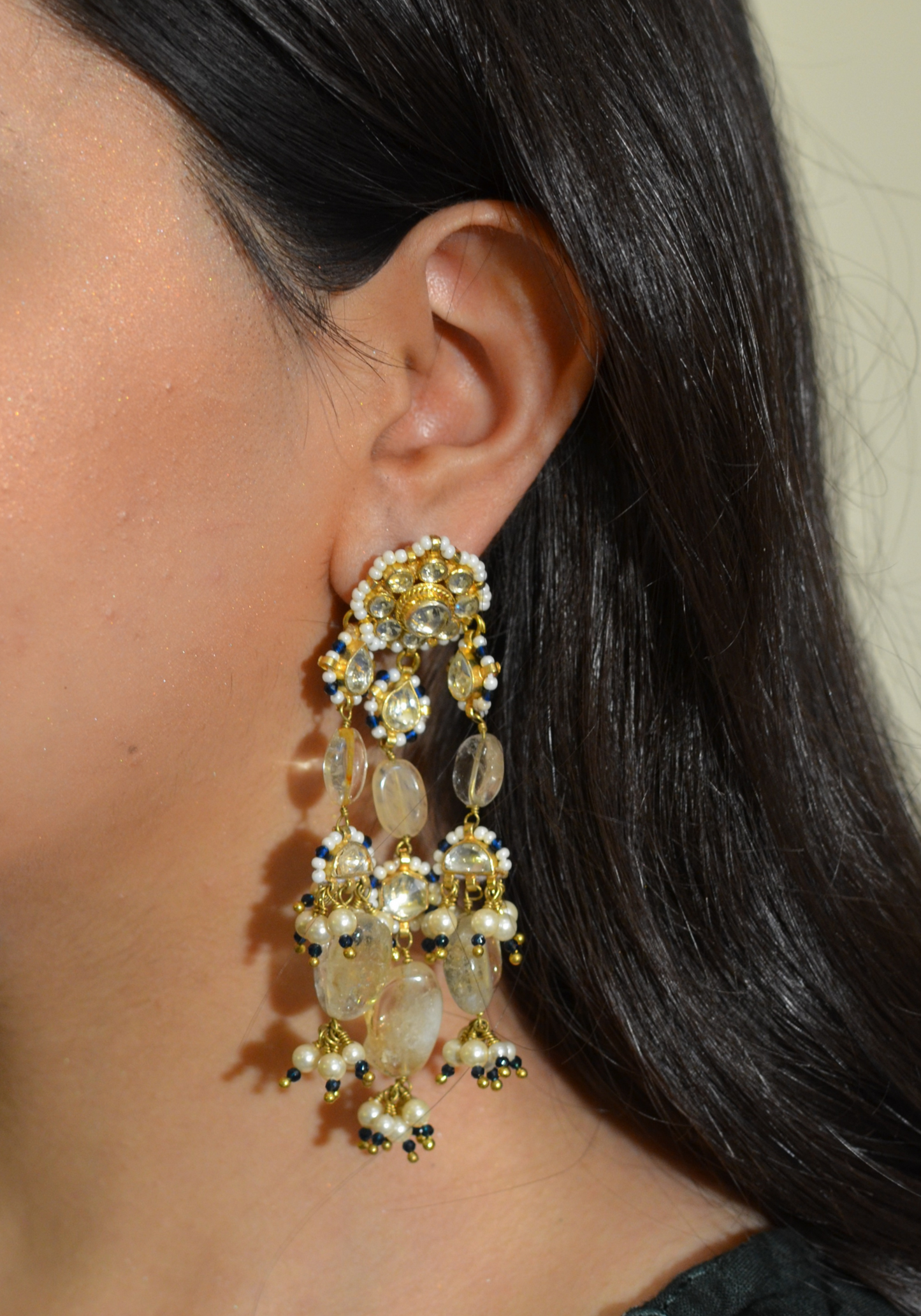 CITRINE AHMEDABADI EARRINGS- BLUE