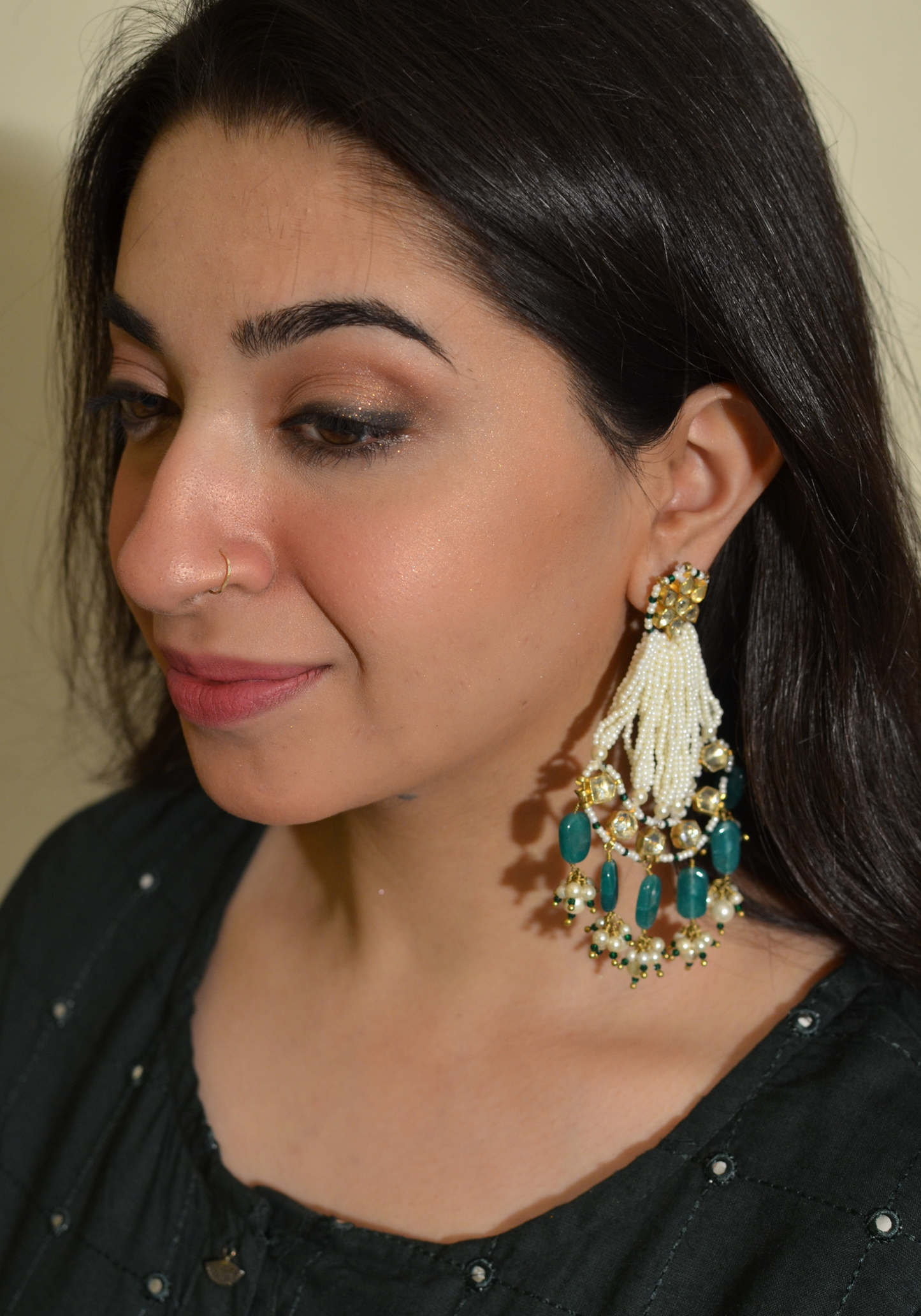 PASSA AHMEDABADI EARRINGS- FOREST GREEN