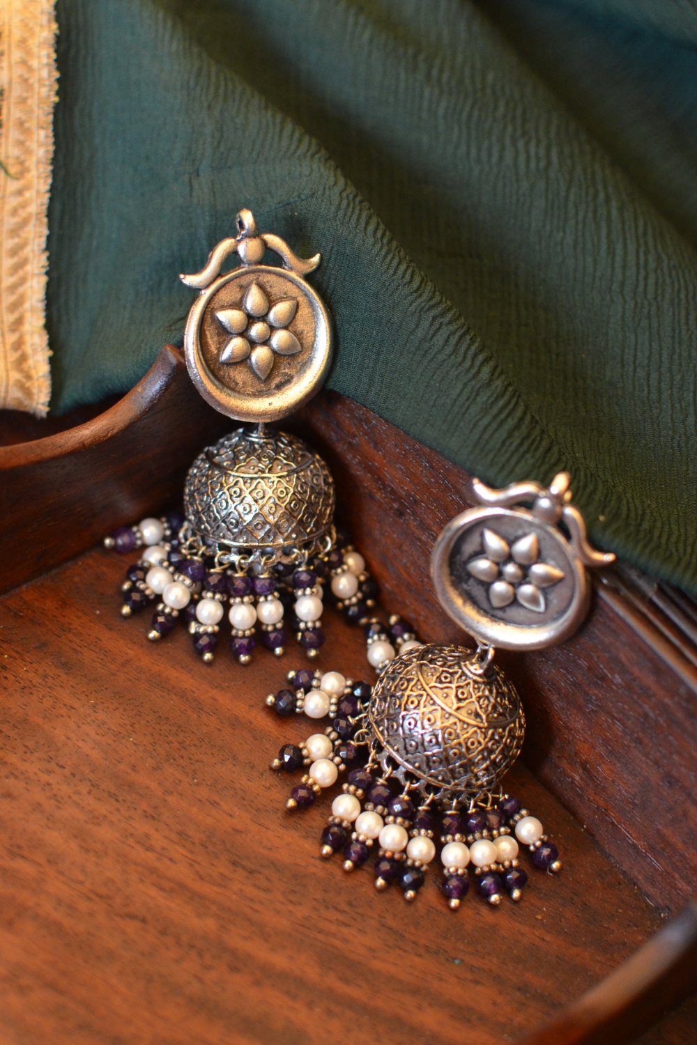 TYRIAN OXIDISED JHUMKAS