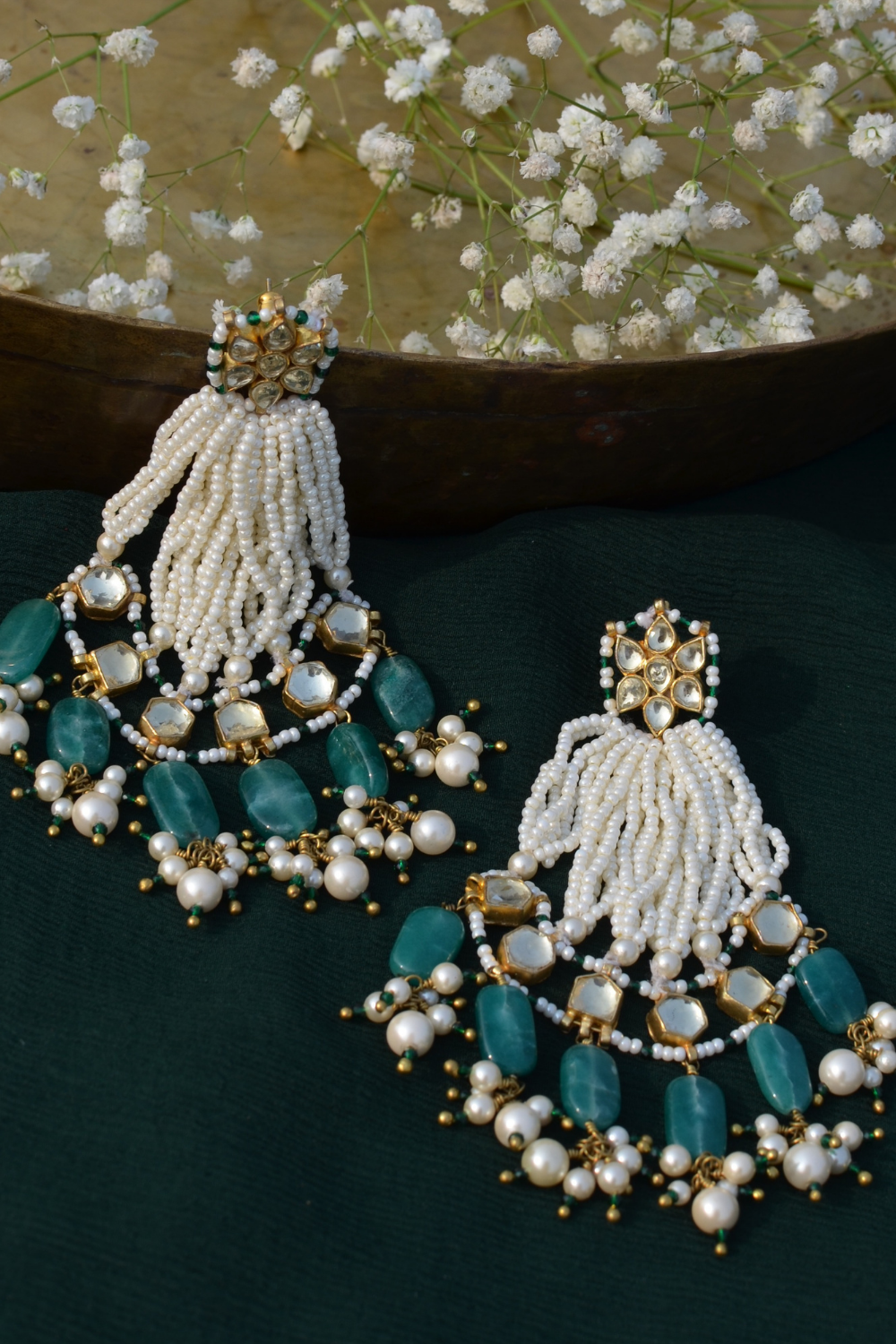 PASSA AHMEDABADI EARRINGS- FOREST GREEN