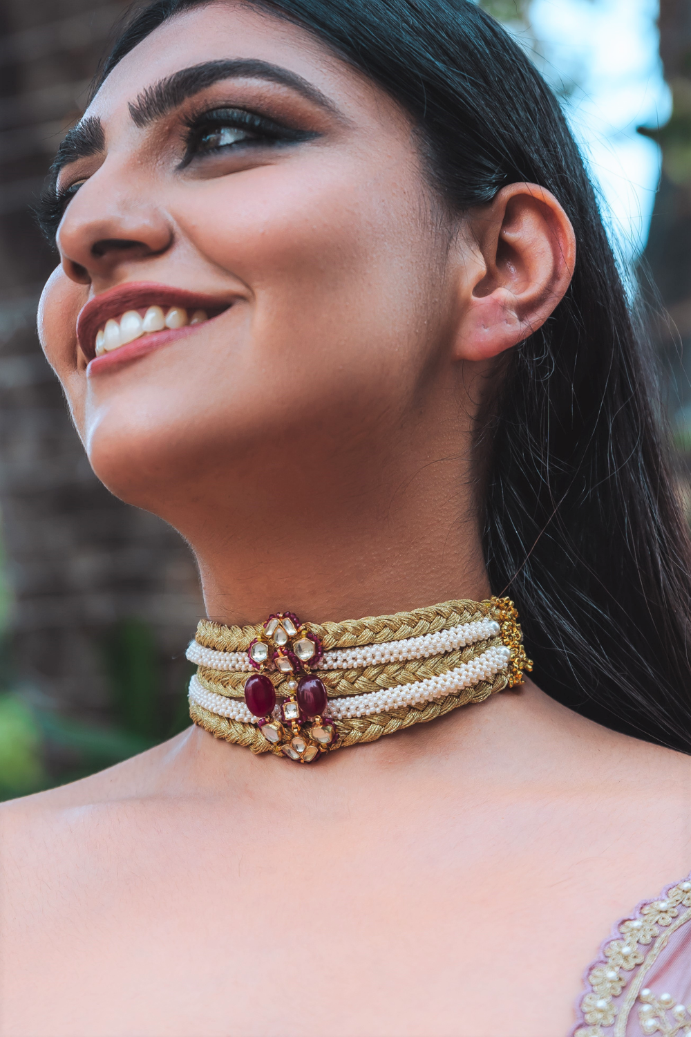 RESHAMI PEARL JAAL BRACELET/CHOKER - RED