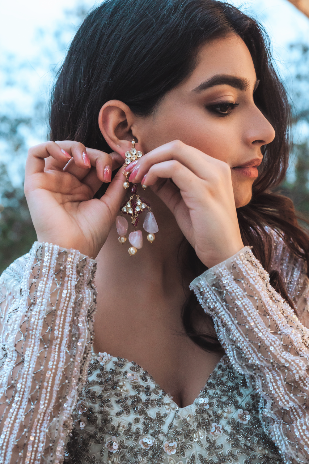 ROSE QUARTZ POLKI EARRINGS