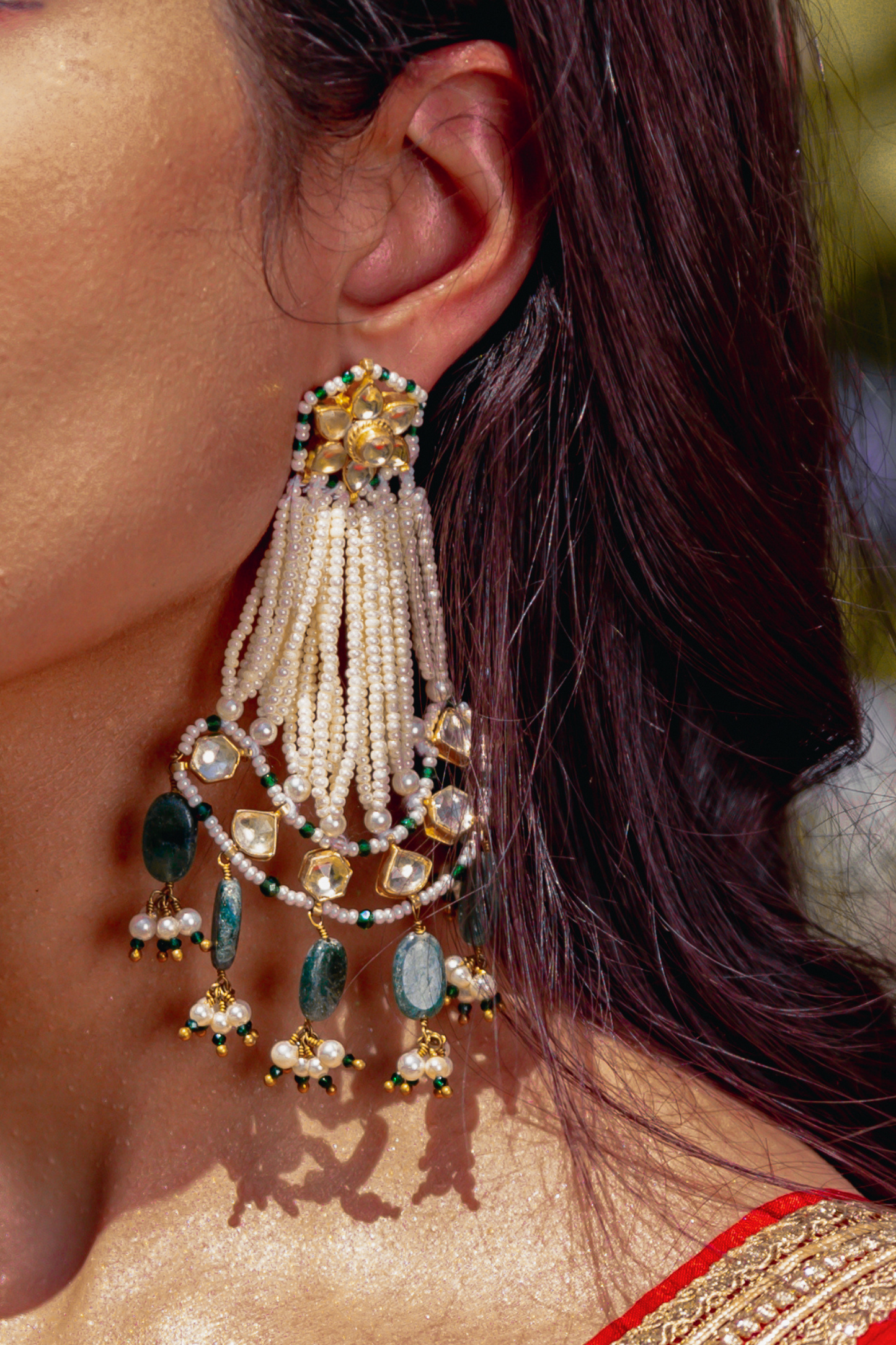 PASSA AHMEDABADI EARRINGS- FOREST GREEN