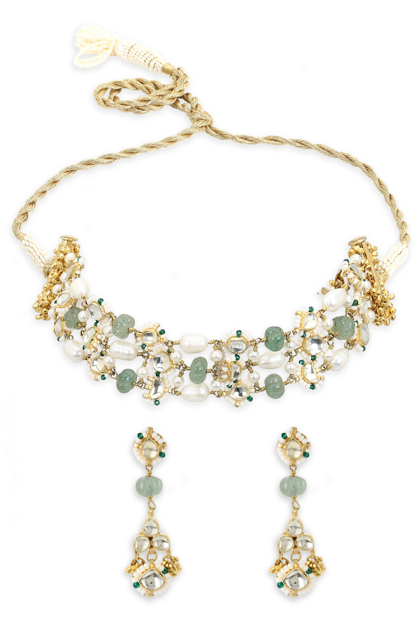 POLKI JAALI CHOKER-CUM-BRACELET SET-  SAGE GREEN