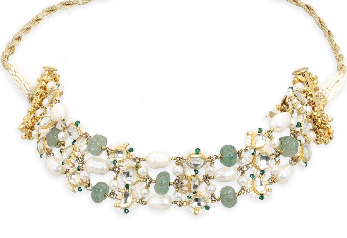 POLKI JAALI CHOKER-CUM-BRACELET SET-  SAGE GREEN