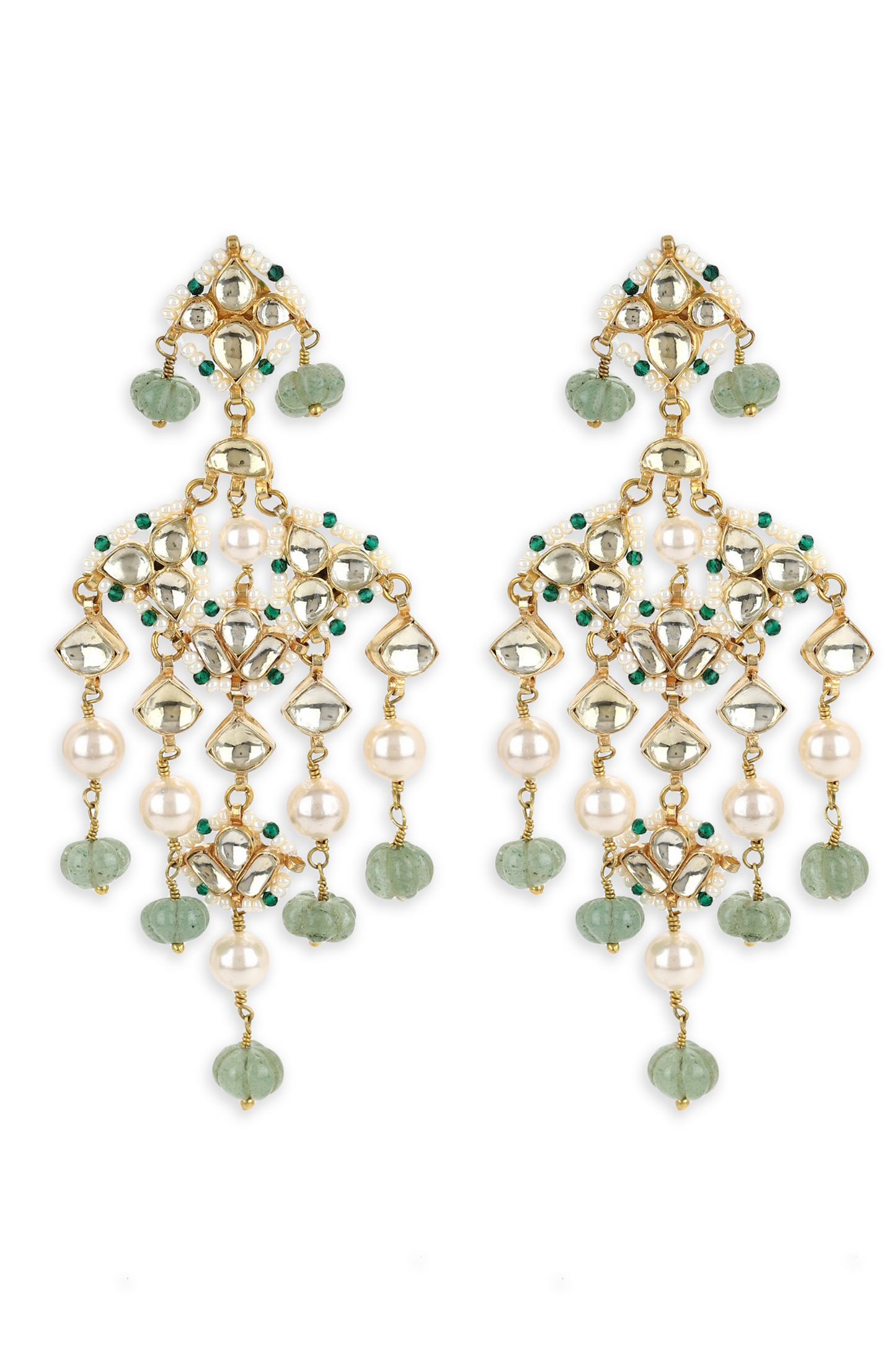 HONEYSUCKLE POLKI EARRINGS-JADE GREEN