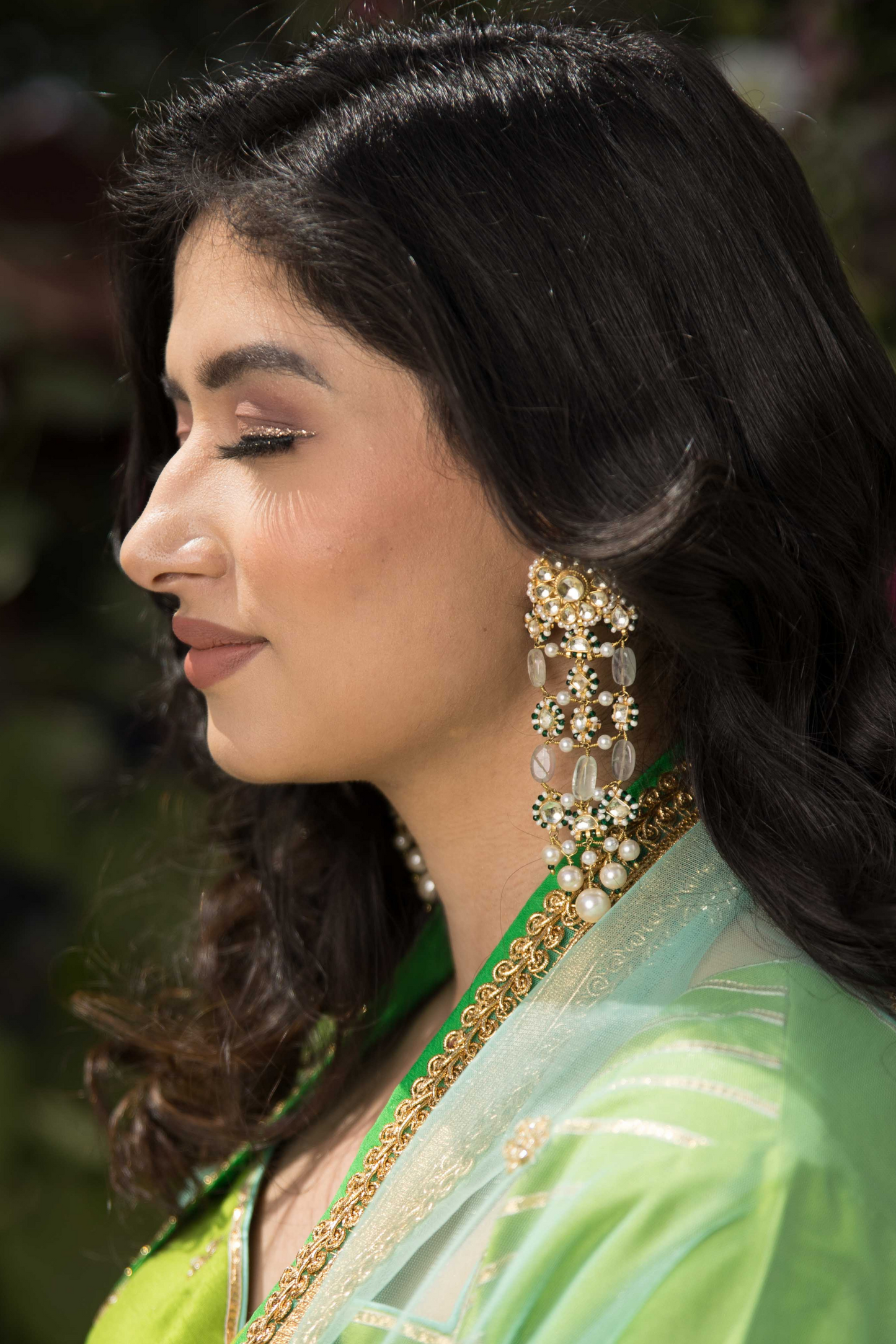 POLKI JAALI EARRINGS - MINT GREEN