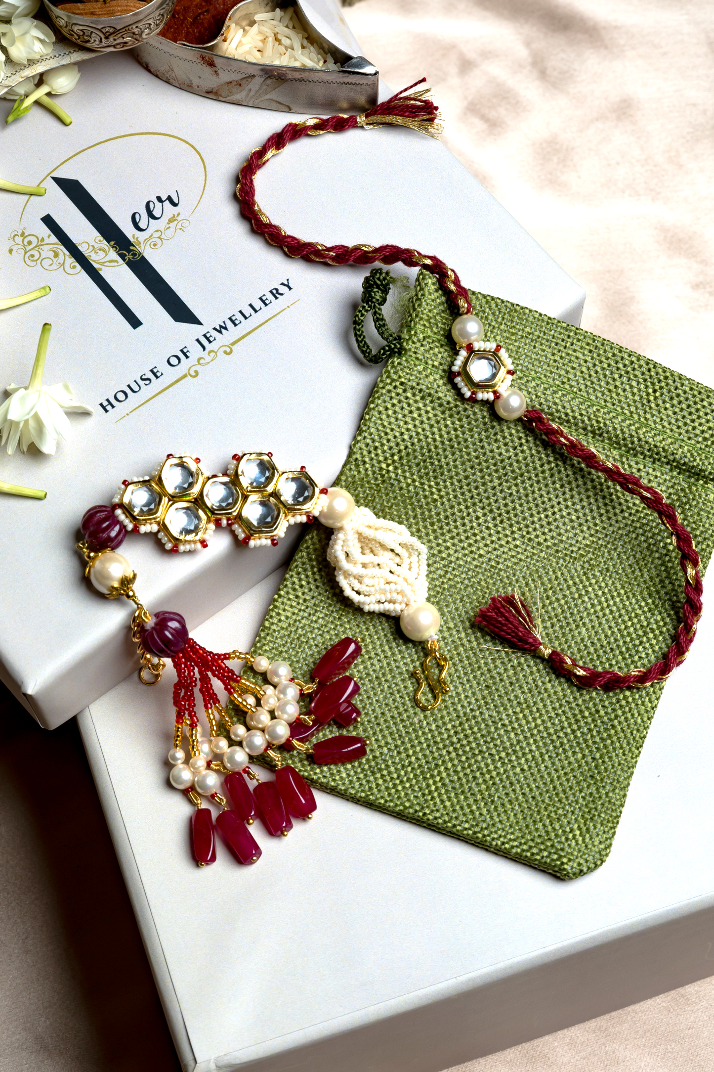 KASHTI LUMBA BRACELET RAKHI SET- RED
