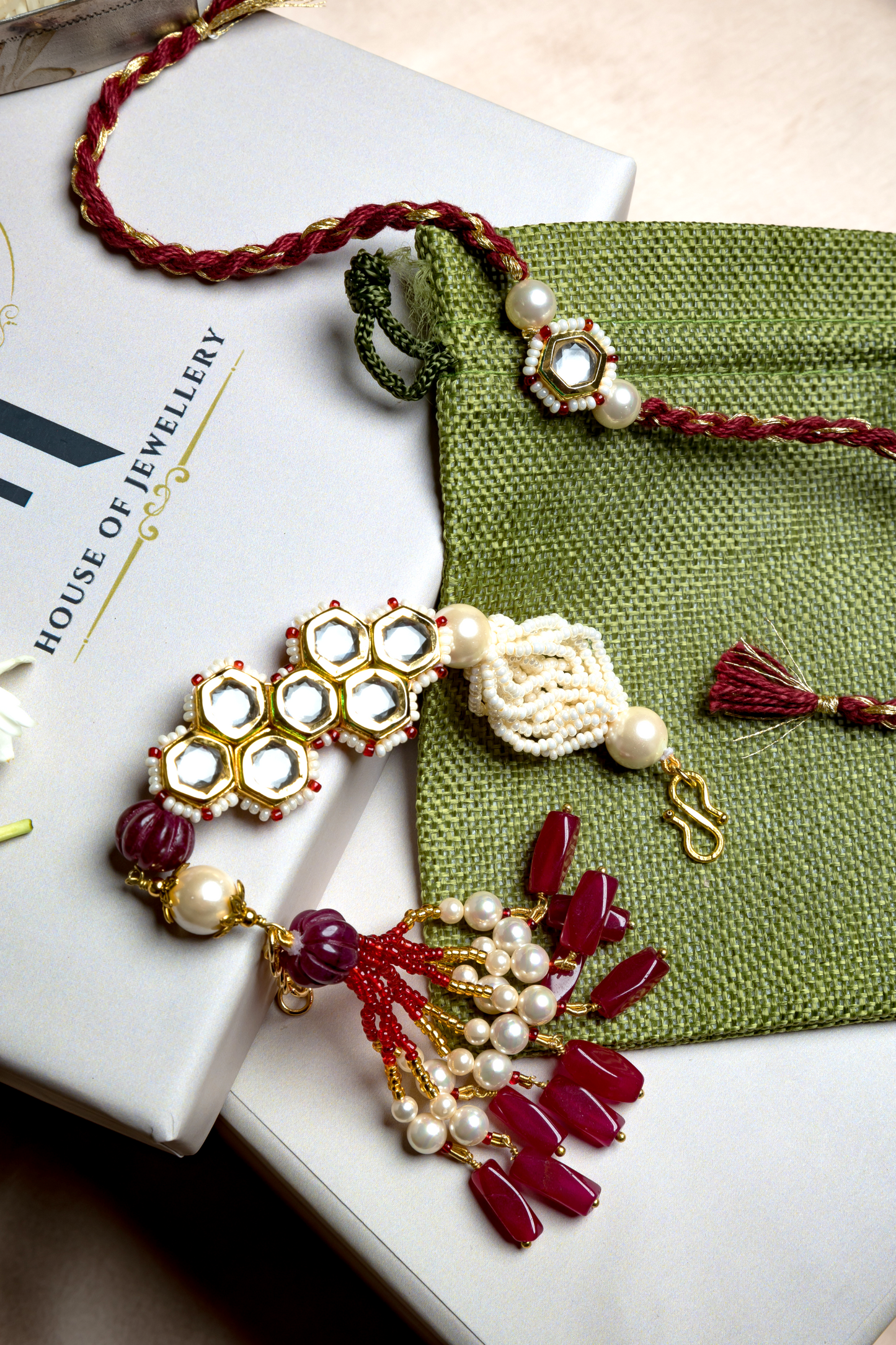 KASHTI LUMBA BRACELET RAKHI SET- RED