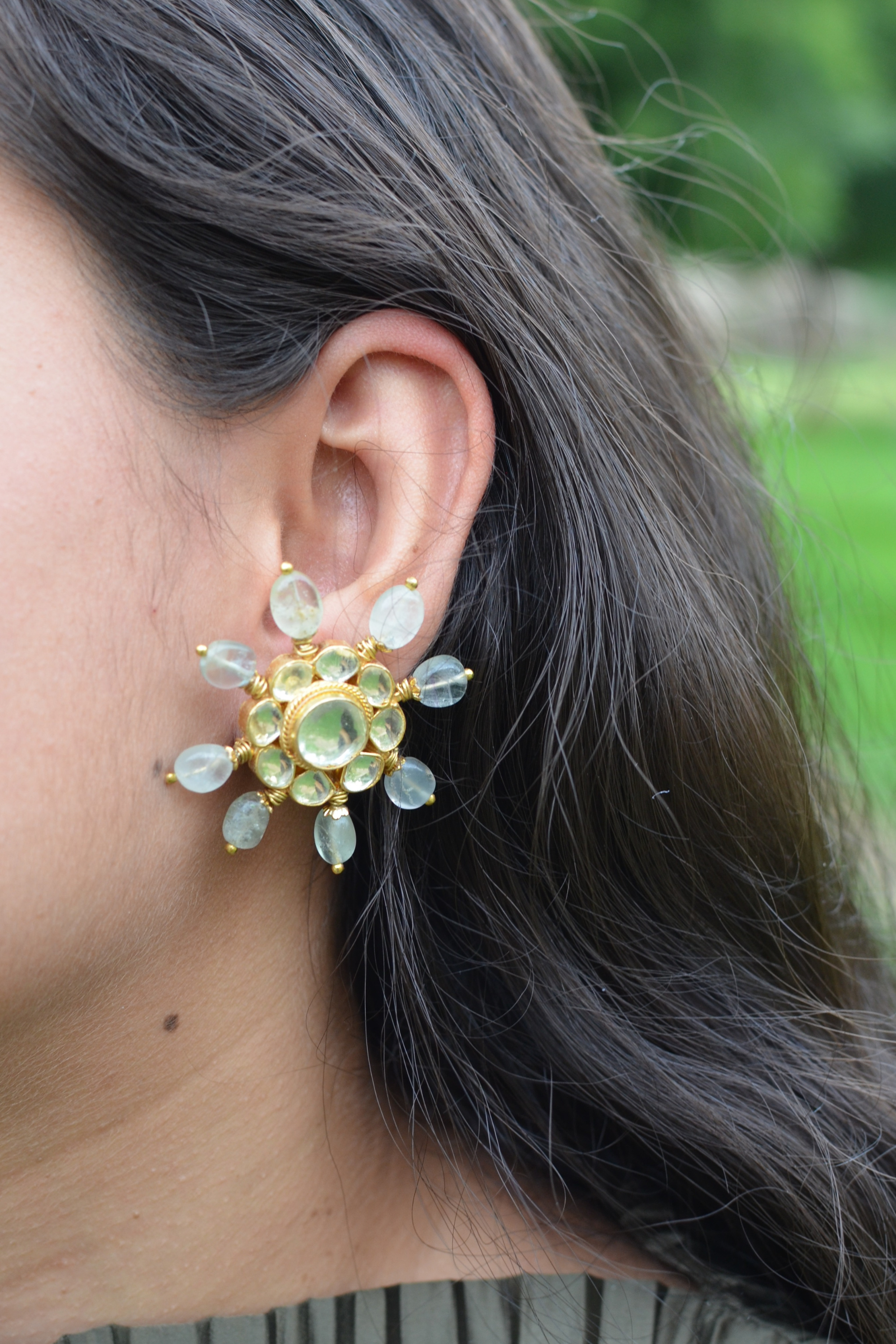 Big Sea Green Traditional Jhumka Earrings for Girls | FashionCrab.com
