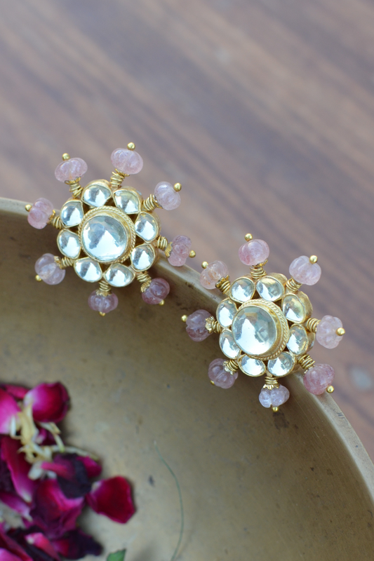 TARAMEEN EARRINGS- ROSE QUARTZ COLOUR