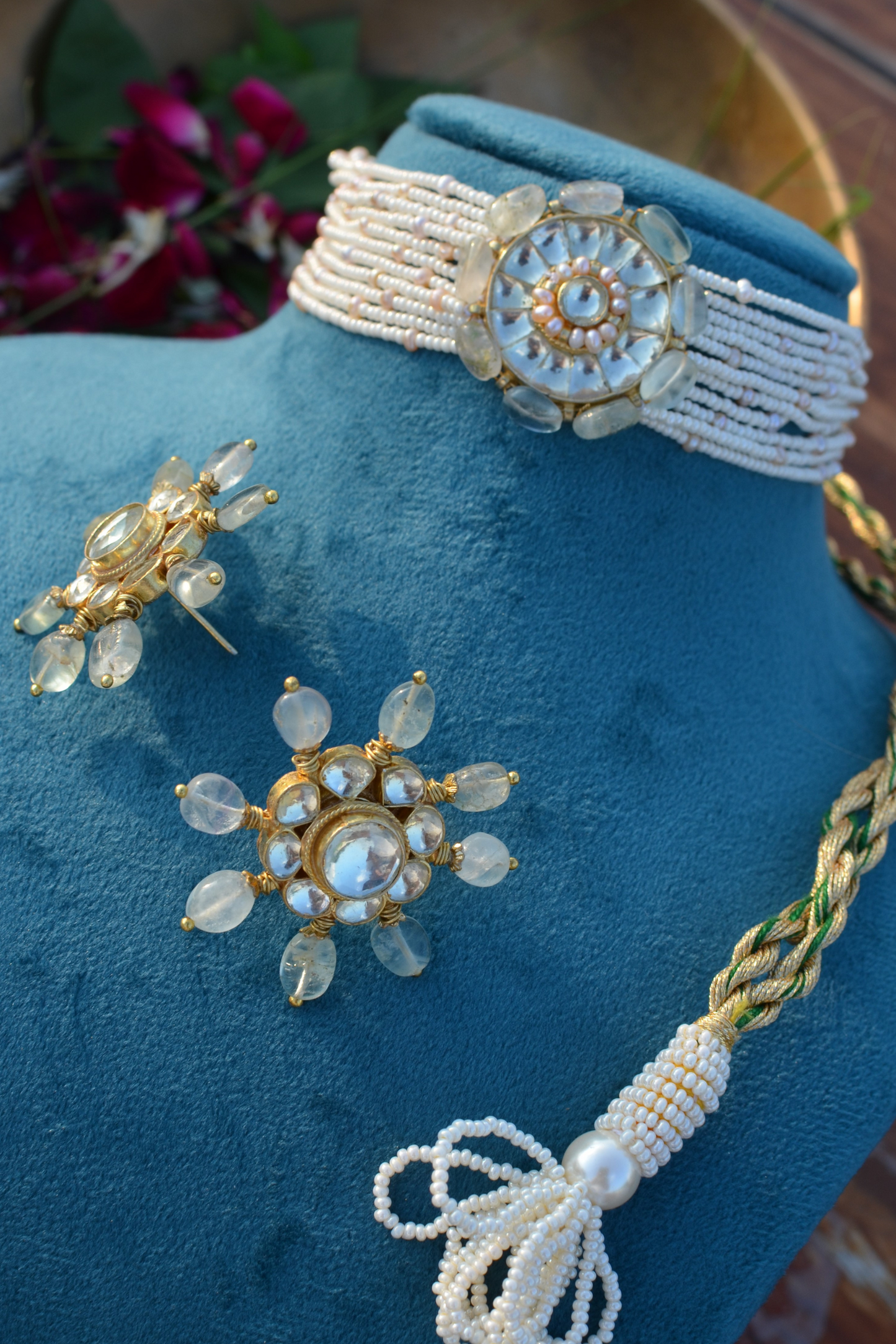 CHANDA POLKI CHOKER & TARAMEEN SAGE EARRINGS