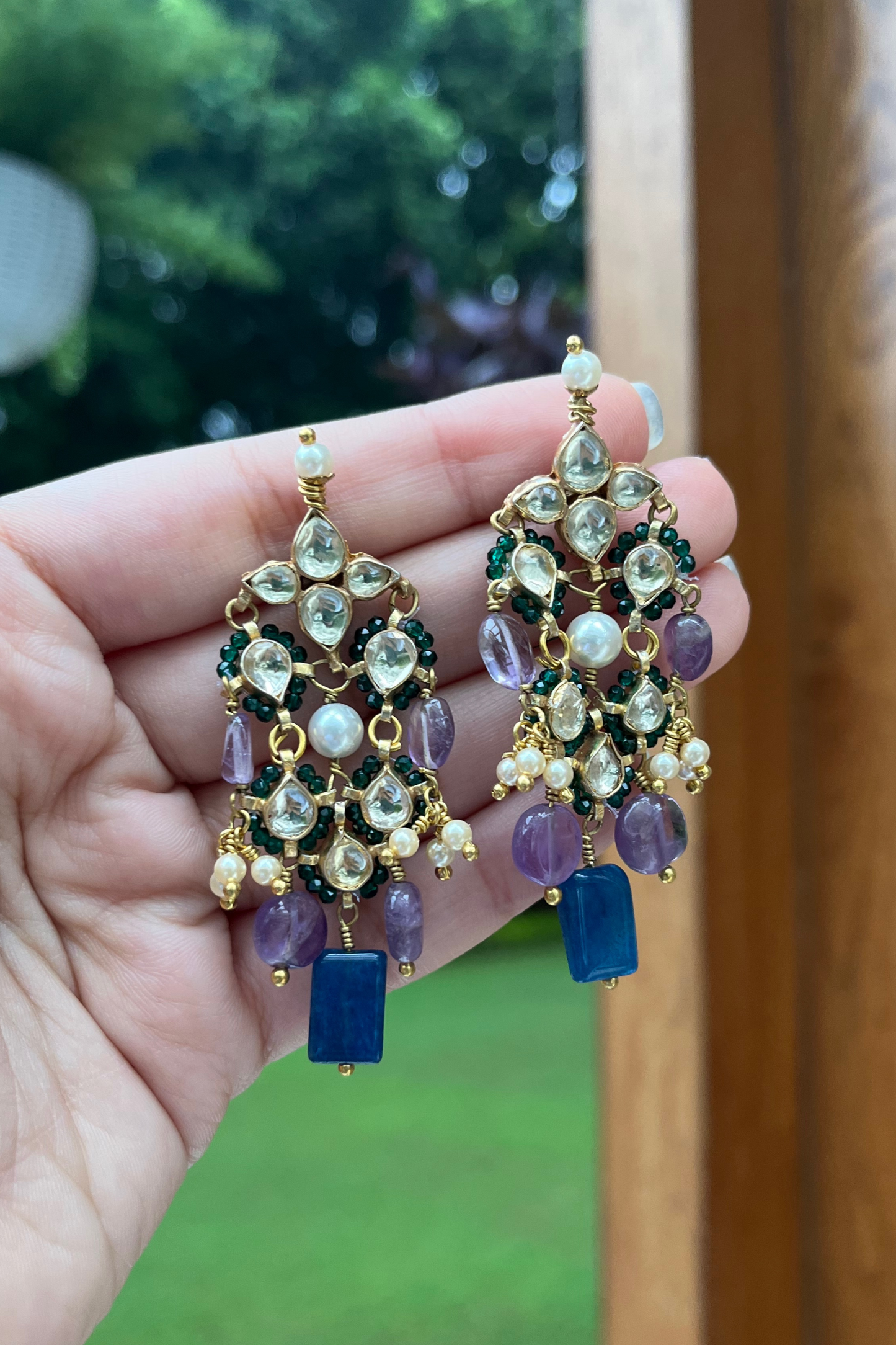 BLUE KUNDANKARI EARRINGS